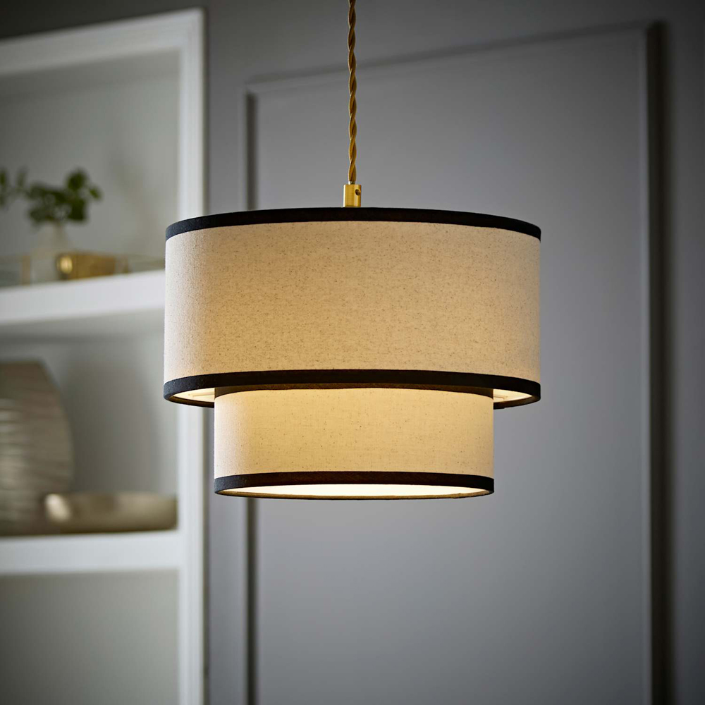 ValueLights Jodie 2-Tier Black Trim Linen Ceiling Pendant Shade 30cm Image 6