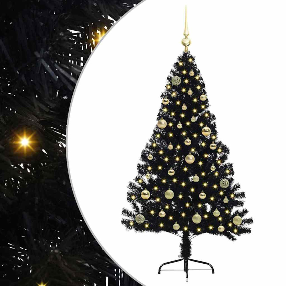 vidaXL Pre-Lit Gold Baubles Black Artificial Christmas Tree 5ft Image 2