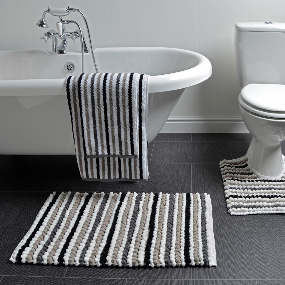 Allure Bath Fashions California Monochrome Striped Chunky Bobble Bath Mat 50 x 80cm Image 2