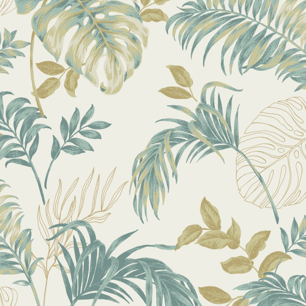Grandeco Allison Palm Leaf Foliage Blown Vinyl Neutral Green Wallpaper Image 1