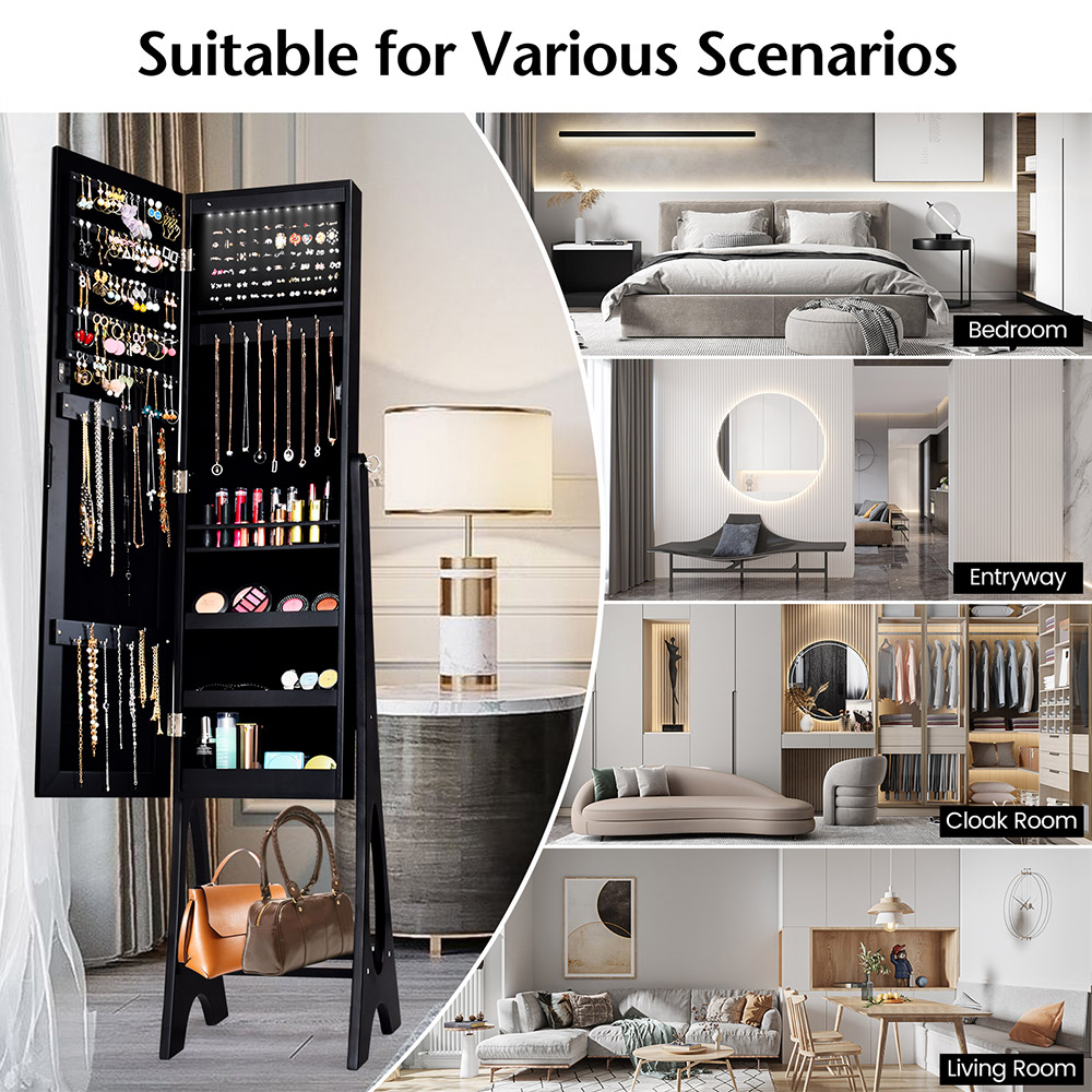 Costway Black Freestanding Mirror Jewellery Cabinet Image 8