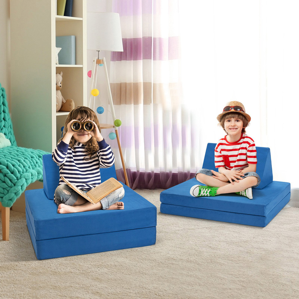 Costway 4 Piece Blue Kids Convertible Sofa Bed Image 2
