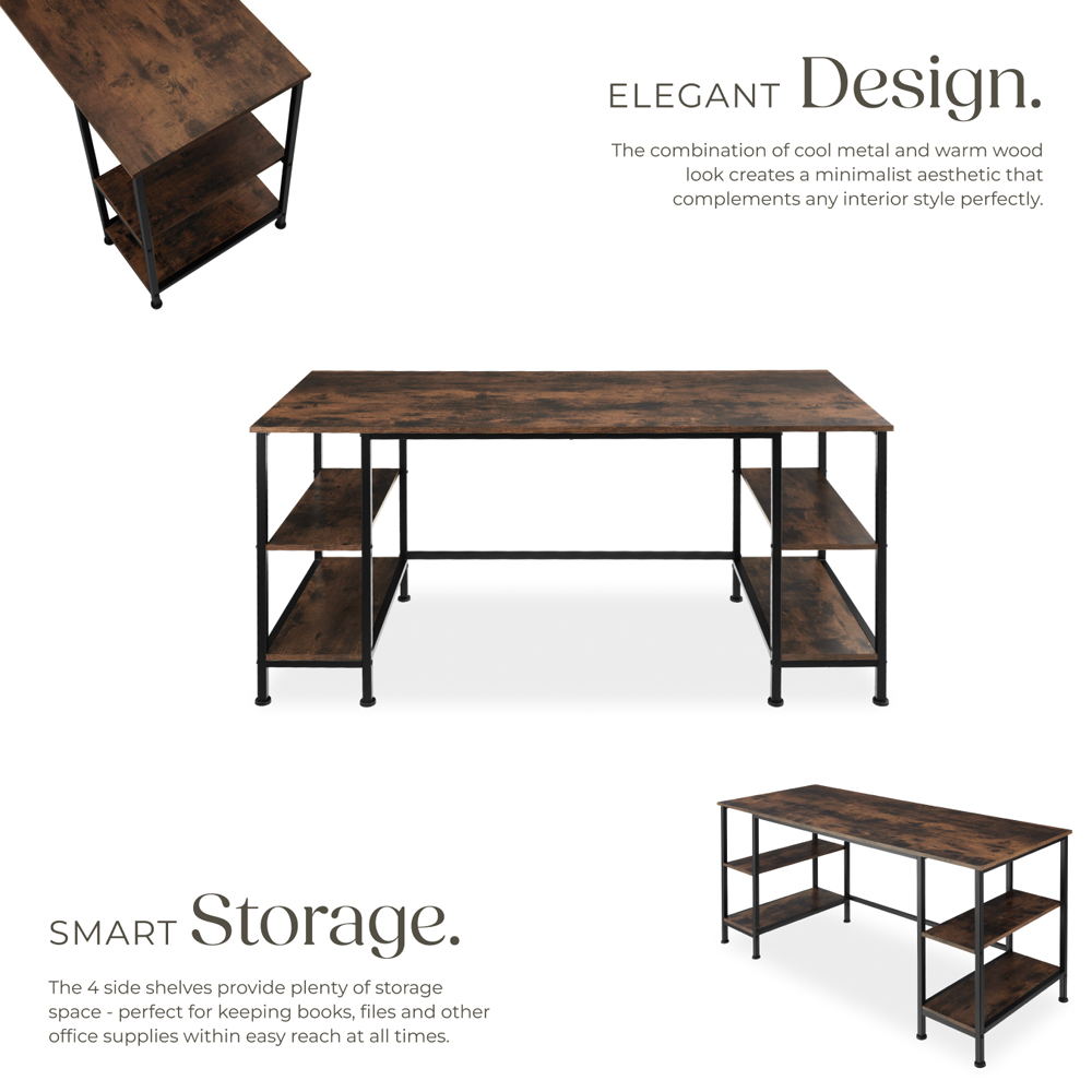 tectake 4 Shelf Industrial Dark Wood Desk Image 3