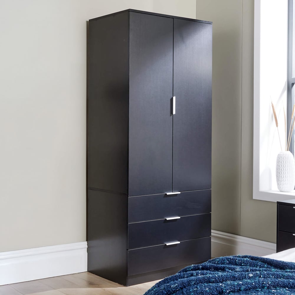 Home Source 2 Door 3 Drawer Black Wardrobe Image 1