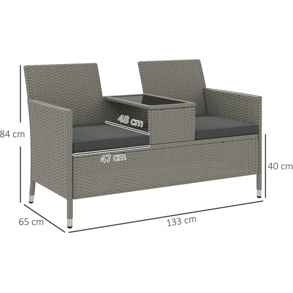 Outsunny 2 Seater Grey Rattan Garden Furniture Love Seat Table Image 9