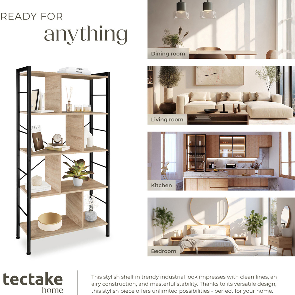 tectake Charleston 4 Shelf Oak Sonoma Standing Shelving Unit Image 7