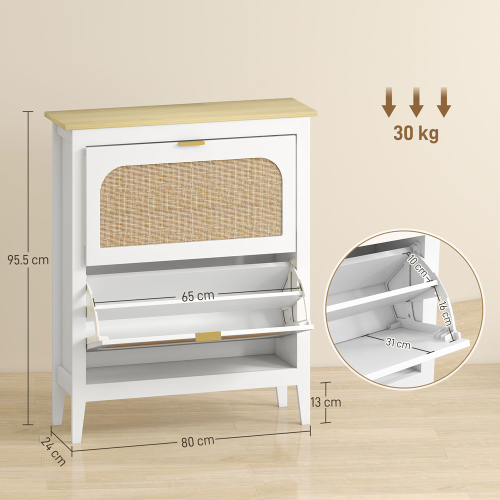 HOMCOM Boho 14 Pair White Rattan Slim Shoe Cabinet Image 9