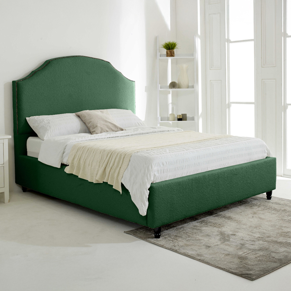 Eleganza Sareen Single Green Plush Velvet Bed Frame with Curved Headboard Image 1