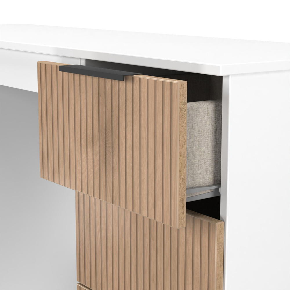 Crowndale Java 6 Drawer Slatt Effect and White Kneehole Desk Image 5