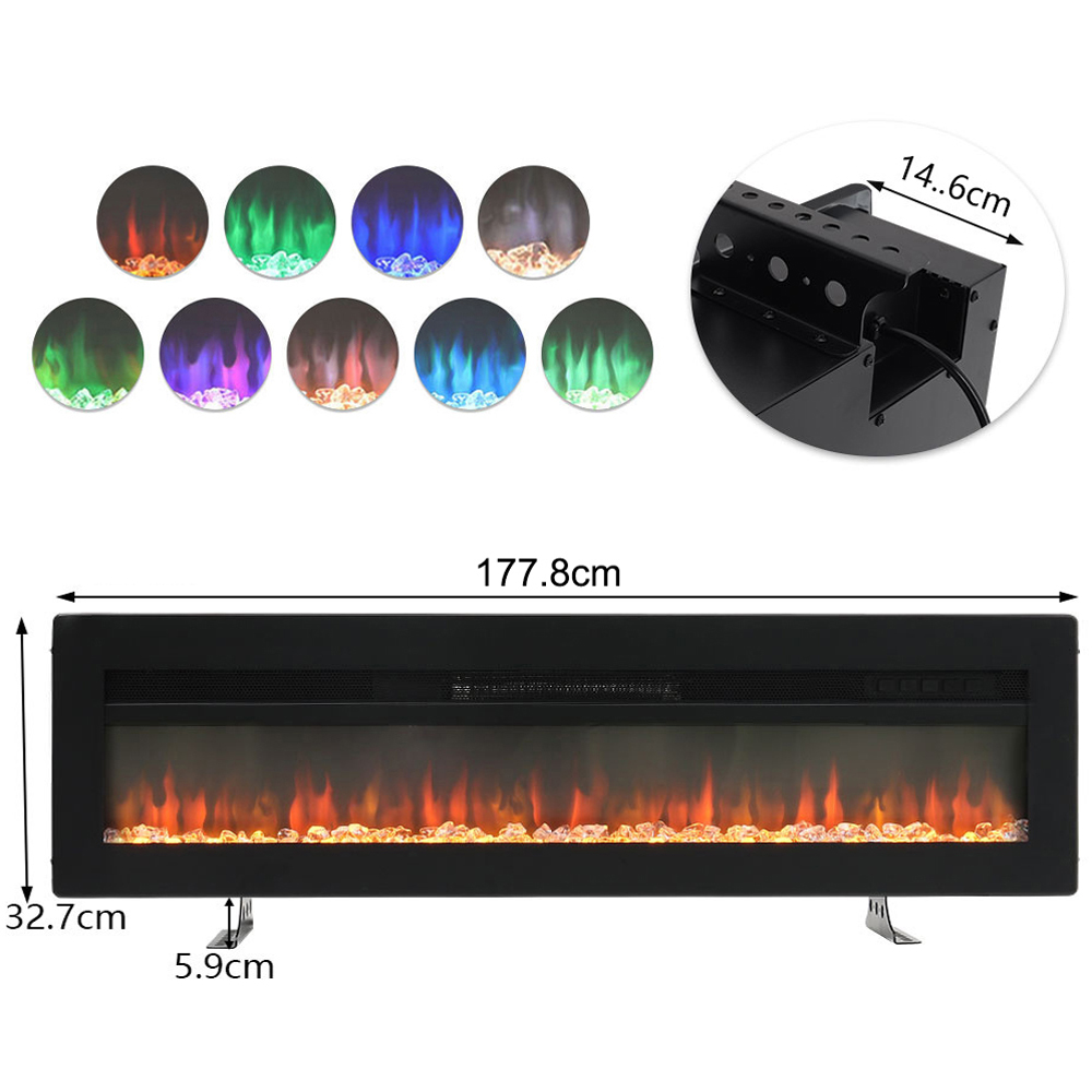 Living and Home 9 Flame Colour Mounted Inset or Freestanding Electric Fireplace with Remote 70 inch Image 9