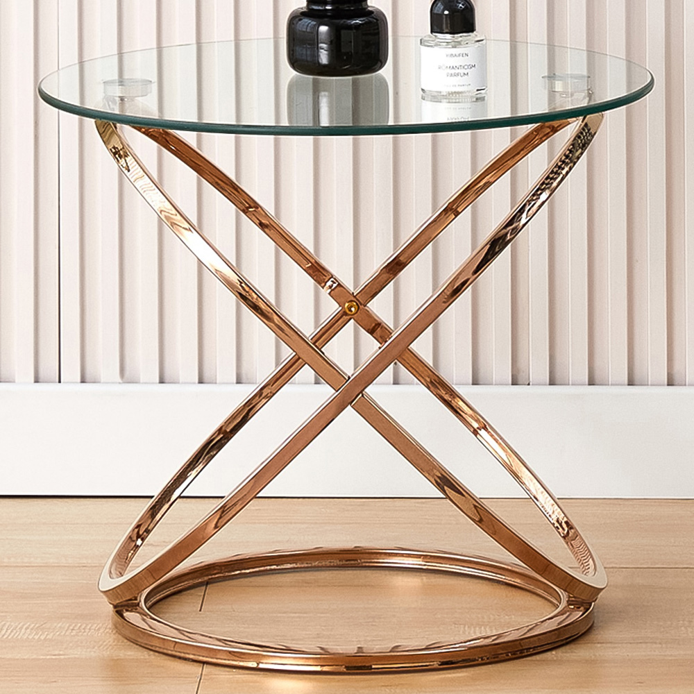 Comfy Living Gold Effect Tempered Glass Side Table Image 1