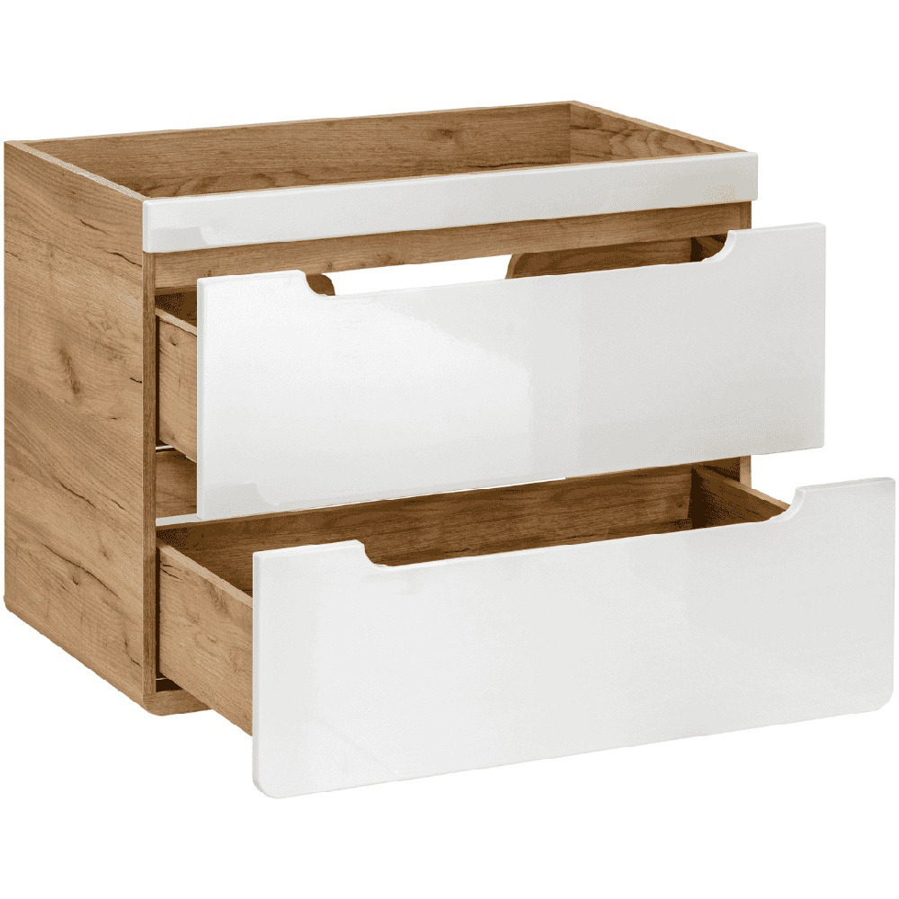 Impact Furniture Aruba White Gloss and Oak Wall Mounted Bathroom Vanity Unit with Sink 600mm Image 2
