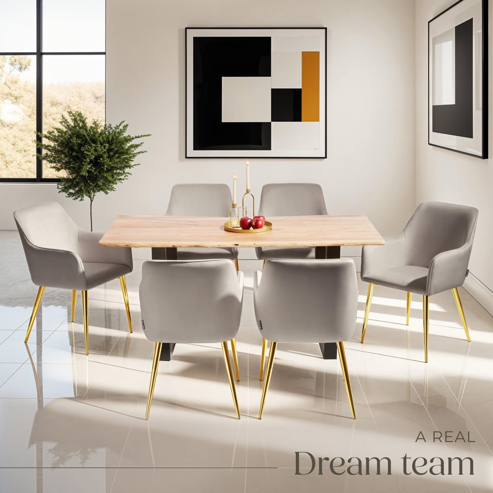 tectake Avane Set of 2 Taupe Velvet Look Padded Dining Chair Image 8
