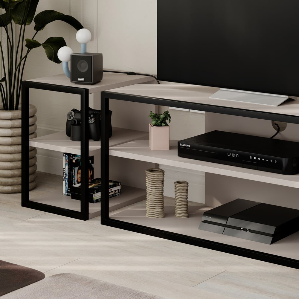 Decortie Echo 2 Shelf Mocha Grey Metal Frame Modern TV Unit Image 3