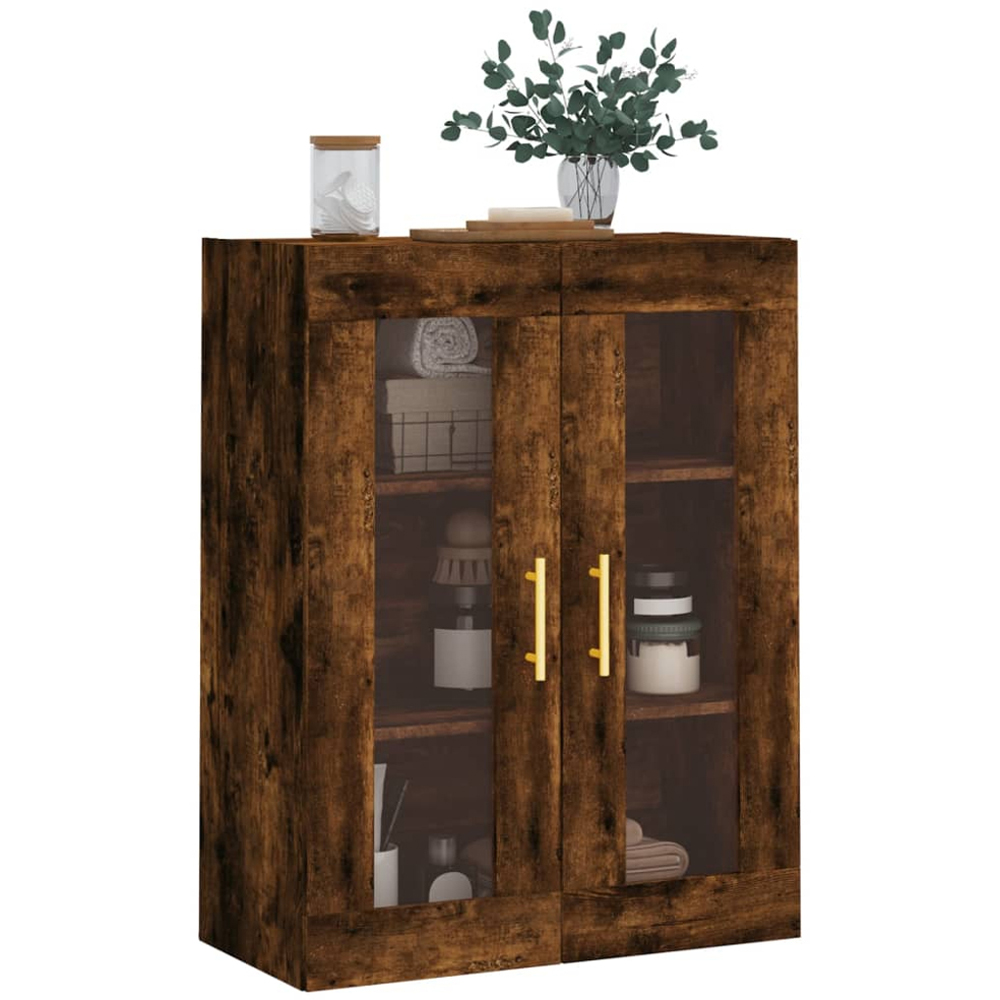 vidaXL 2 Glass Door Brown Smoked Oak Wall Mounted Cabinet Image 3
