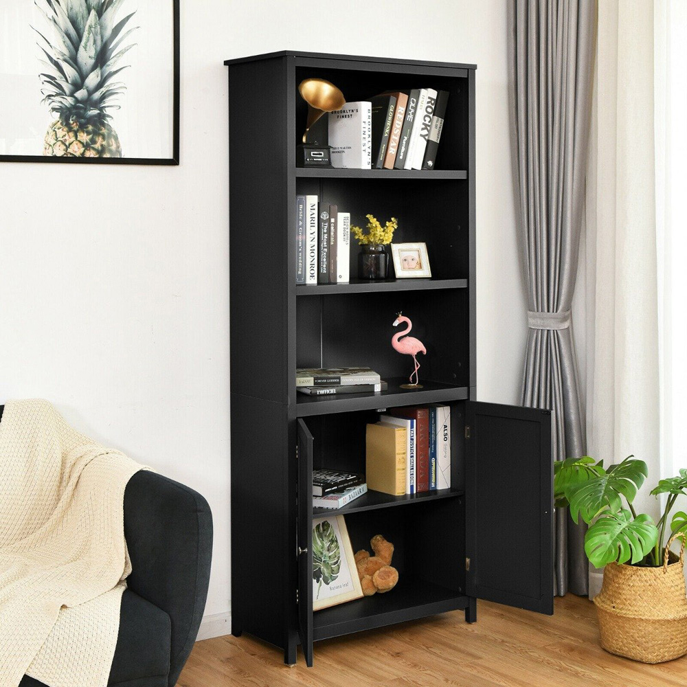 Costway 2 Door 3 Shelf Black Bookcase Image 4