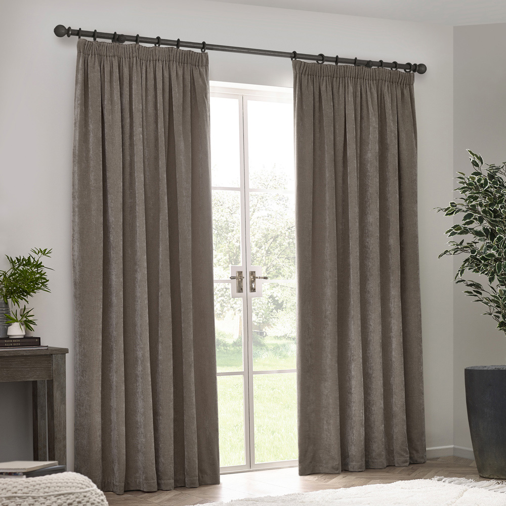 Yard Heavy Greige Chenille Blackout Pencil Pleat Curtains 229 x 229cm Image 5