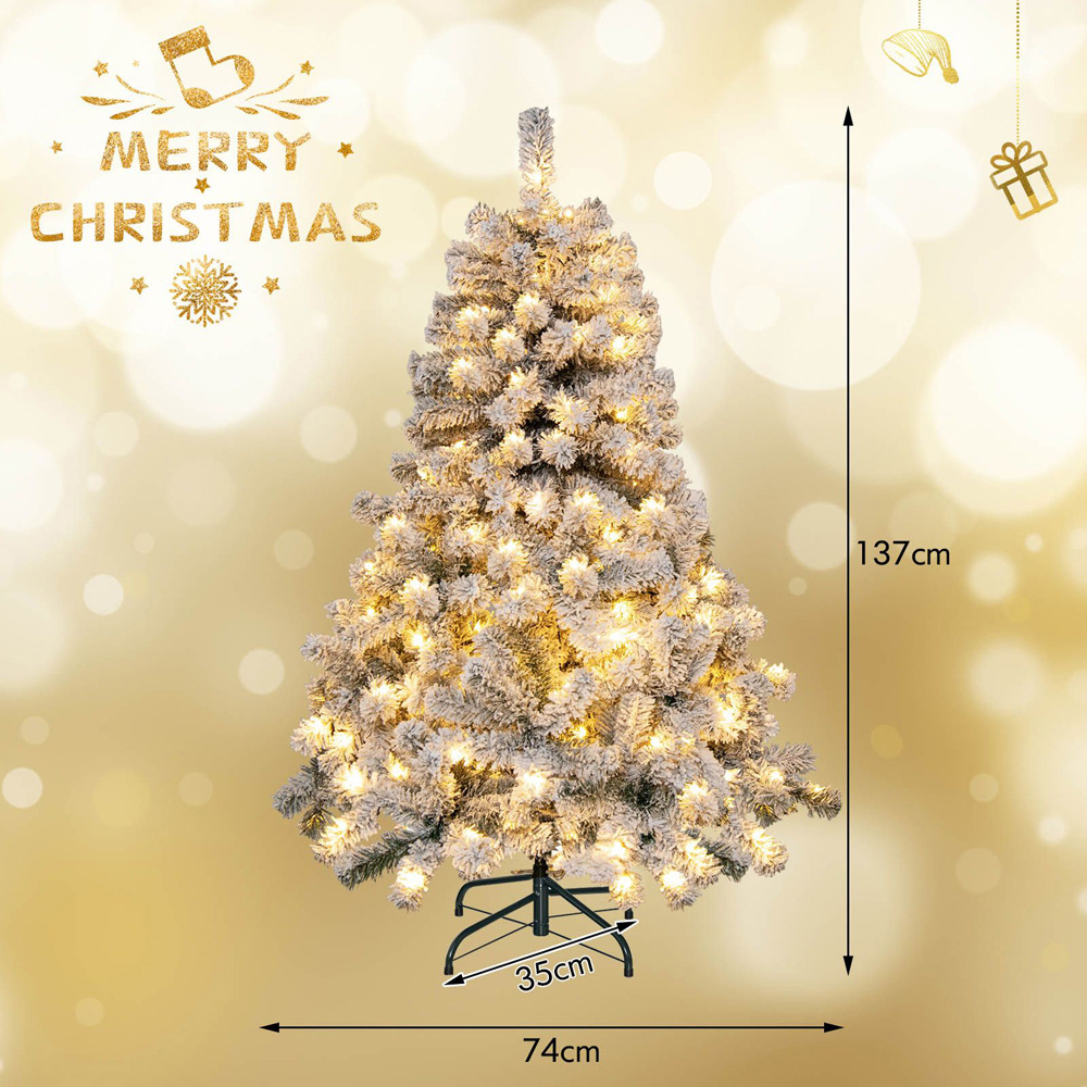 Costway Pre Lit Warm White LED Flocked Artificial Christmas Tree 4.5ft Image 7