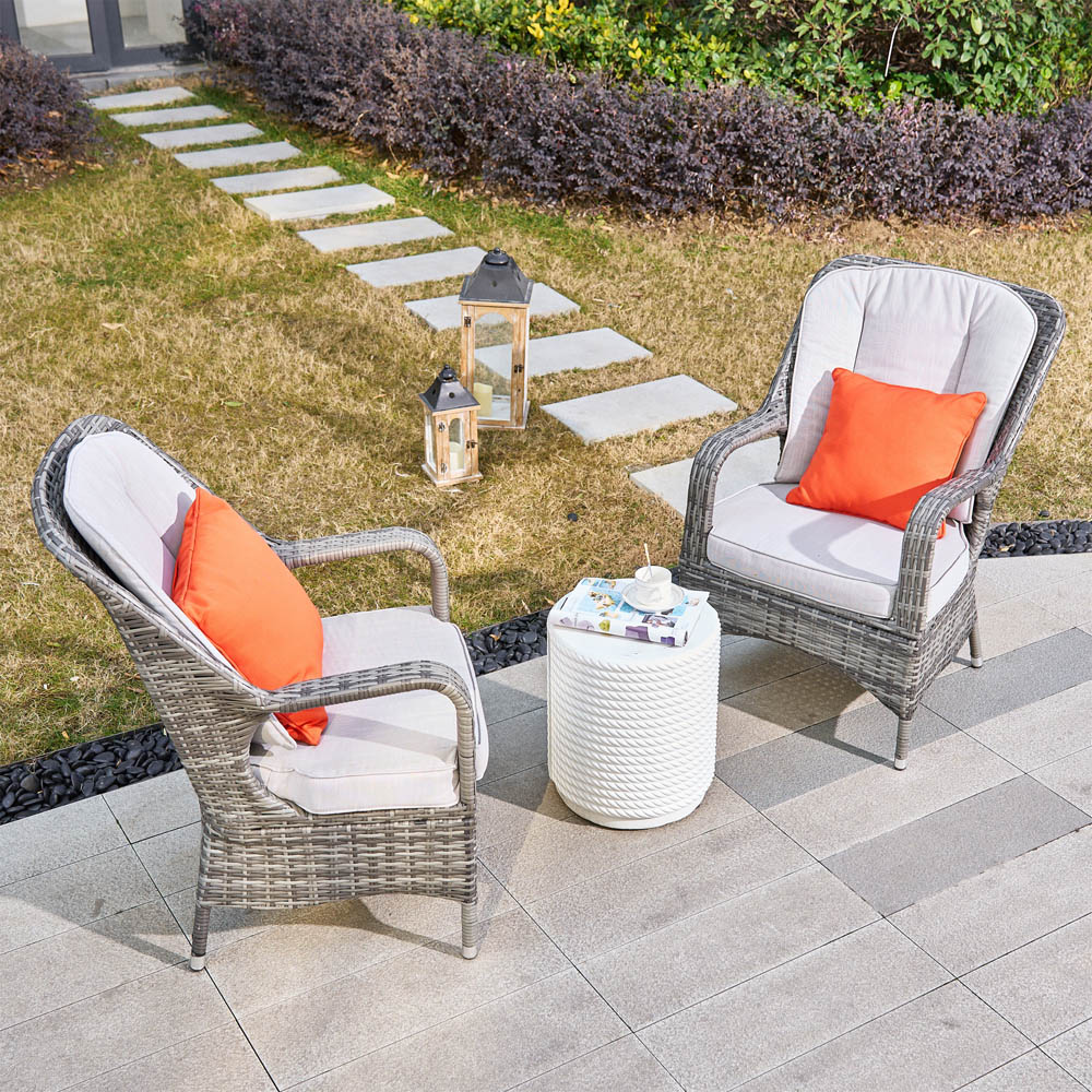 Direct Wicker Set of 2 Grey Rattan Garden Chairs with White Terrafab Composite Side Table Image 3