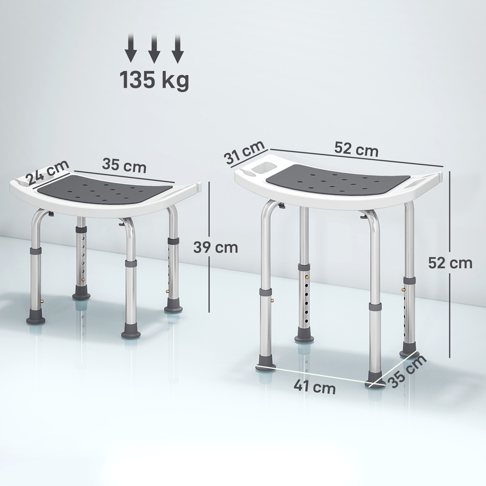 HOMCOM Grey Aluminium Height Adjustable Bath Stool with Shower Hole Image 9