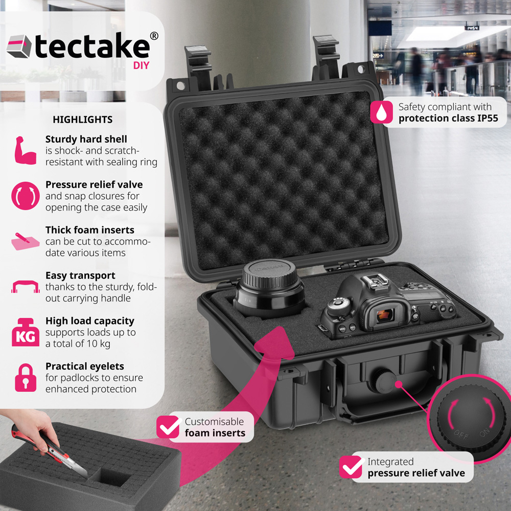 Tectake Small Black Hard Shell Waterproof Camera Case Image 3