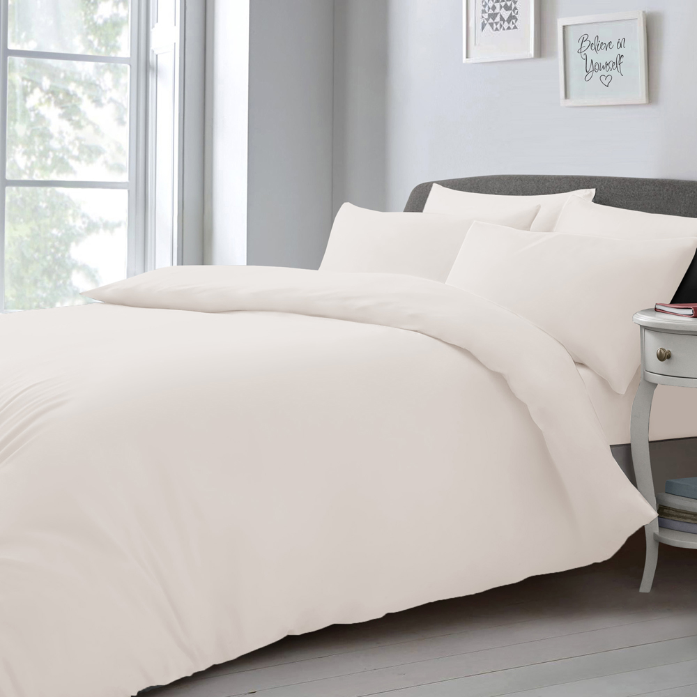 Velosso Super King Size Cream Plain Microfibre Duvet Cover Set Image 1
