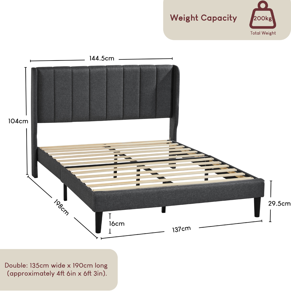 VIDA DESIGNS Vianna Double Dark Grey Linen Fabric Bed Image 9