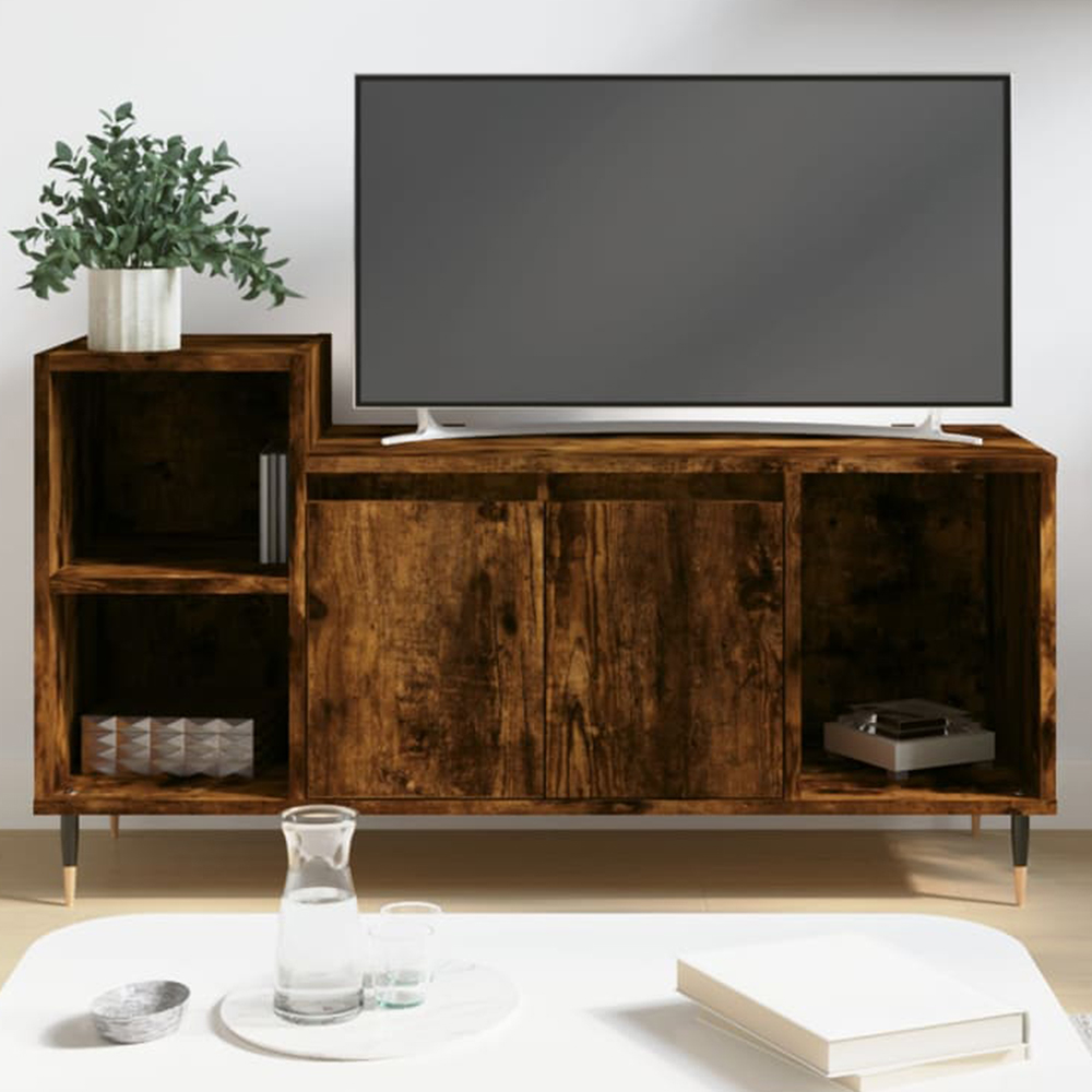 vidaXL 2 Door 3 Shelf Smoked Oak TV Cabinet Image 1