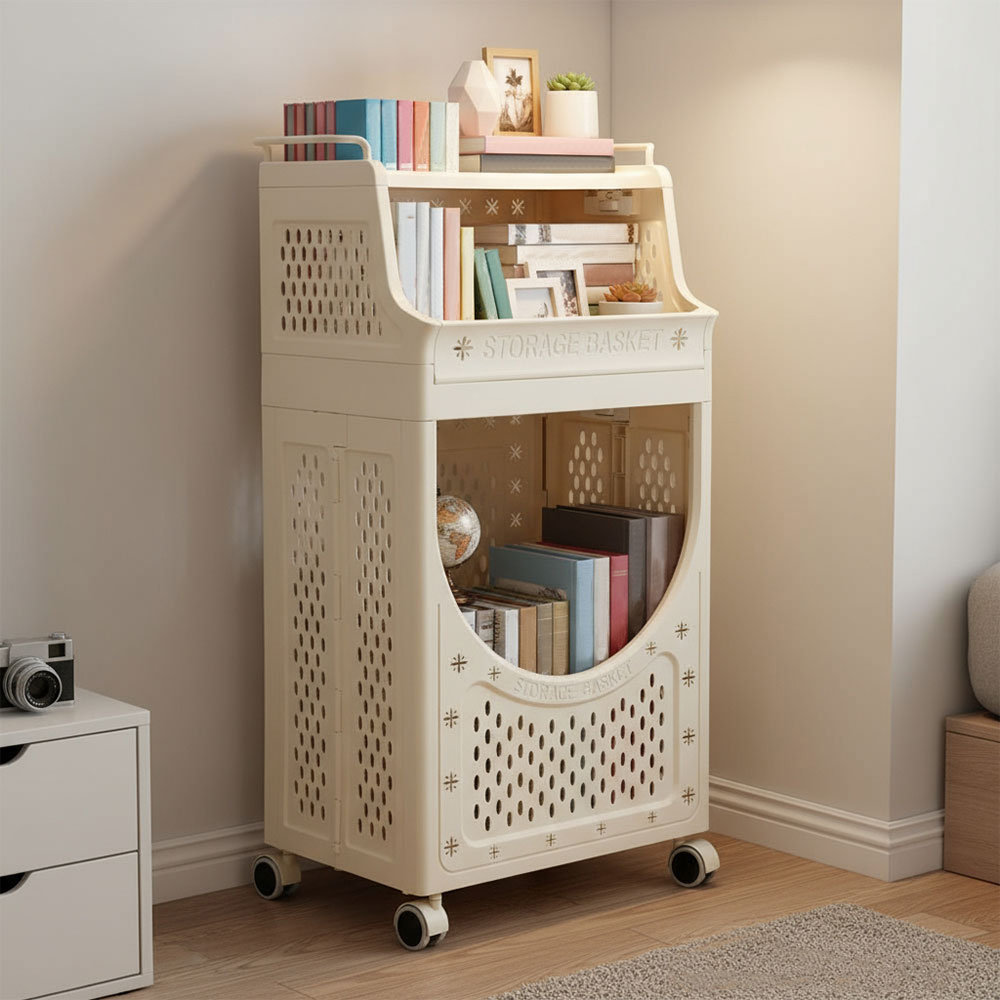 Living and Home 3-Tier Cream Multifunctional Storage Trolley Cart with Handles Image 2