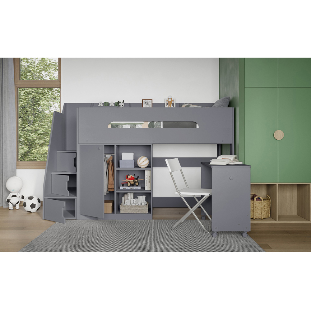 Flair Stepaside Grey Wooden High Sleeper Workstation Image 5