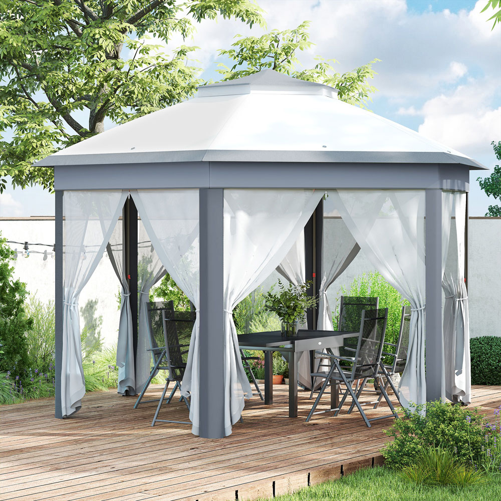Outsunny 4 x 4m Grey Hexagon Marquee Patio Gazebo with Sides Image 3