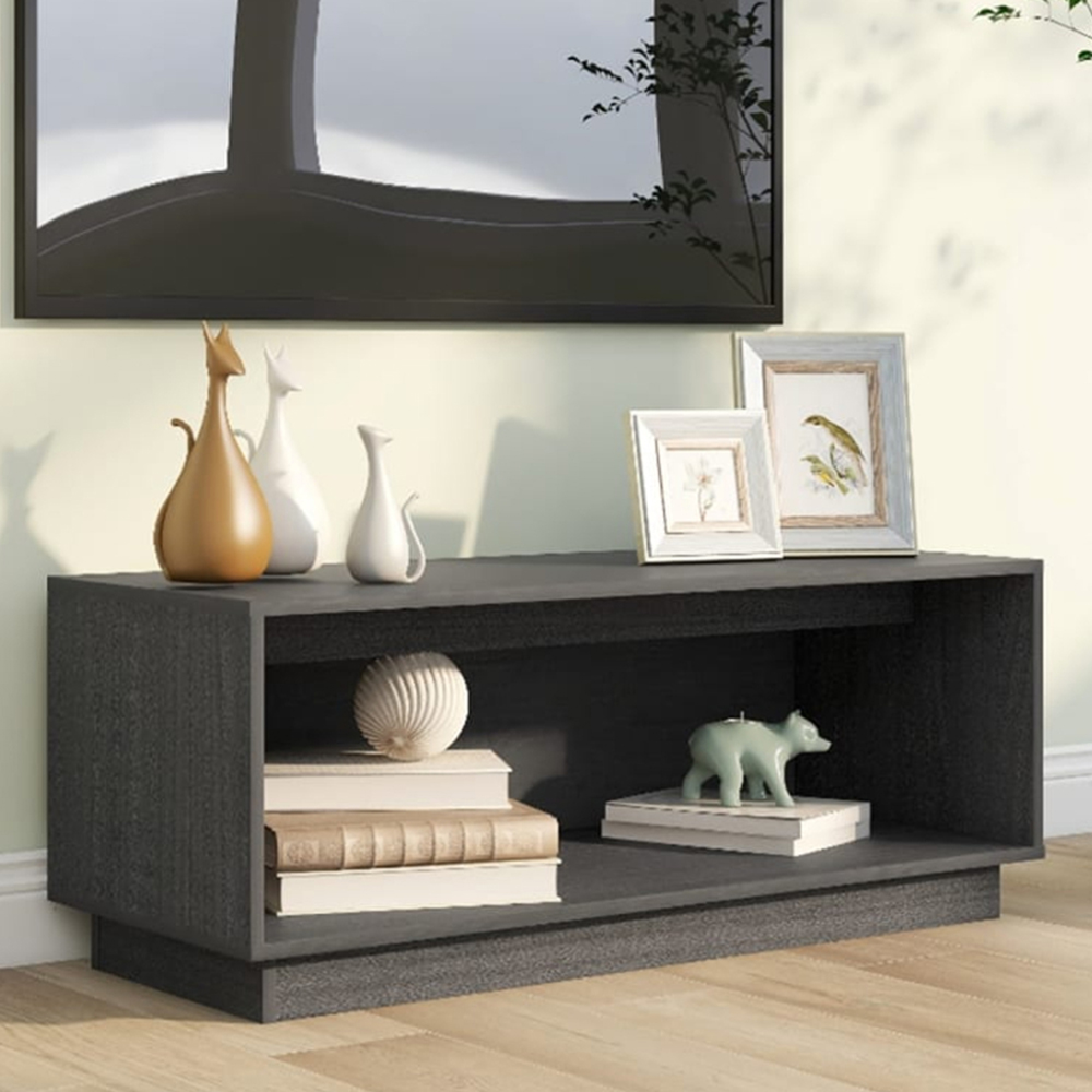 vidaXL Single Shelf Grey Solid Pine Wood TV Cabinet Image 1
