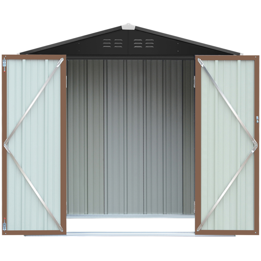 Living and Home 4 x 6ft Brown and Black Metal Apex Garden Tool Storage Shed with Lockable Doors Image 3
