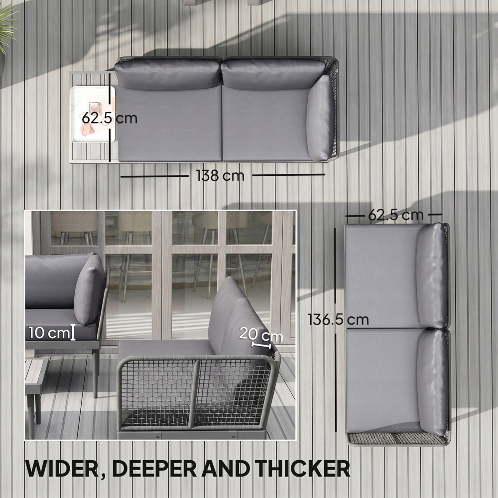 Outsunny 4 Seater Wicker Outdoor Corner Sofa Set Grey Image 5