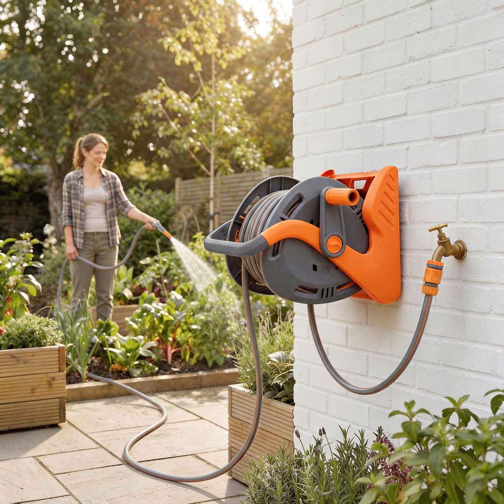 Outsunny 20m Orange Portable Wall-Mounted Garden Hose Reel Image 2