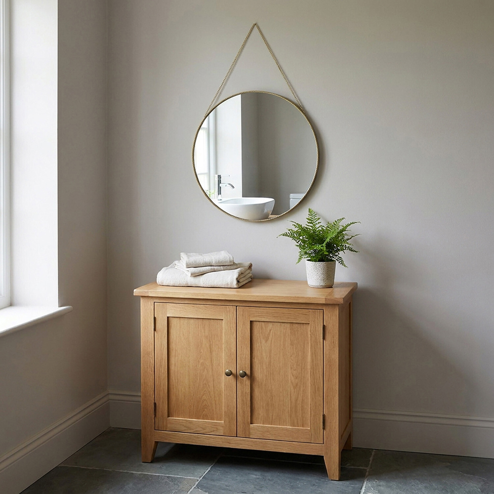 Framed Round Hanging Mirror Gold Image 2