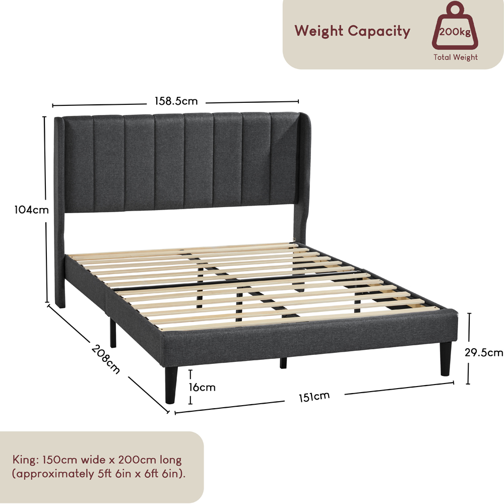VIDA DESIGNS Vianna King Size Dark Grey Linen Fabric Bed Image 9