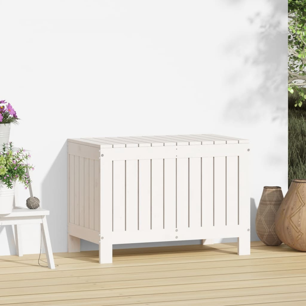 vidaXL 54 x 76 x 42.5cm White Pine Wood Garden Storage Box Image 2