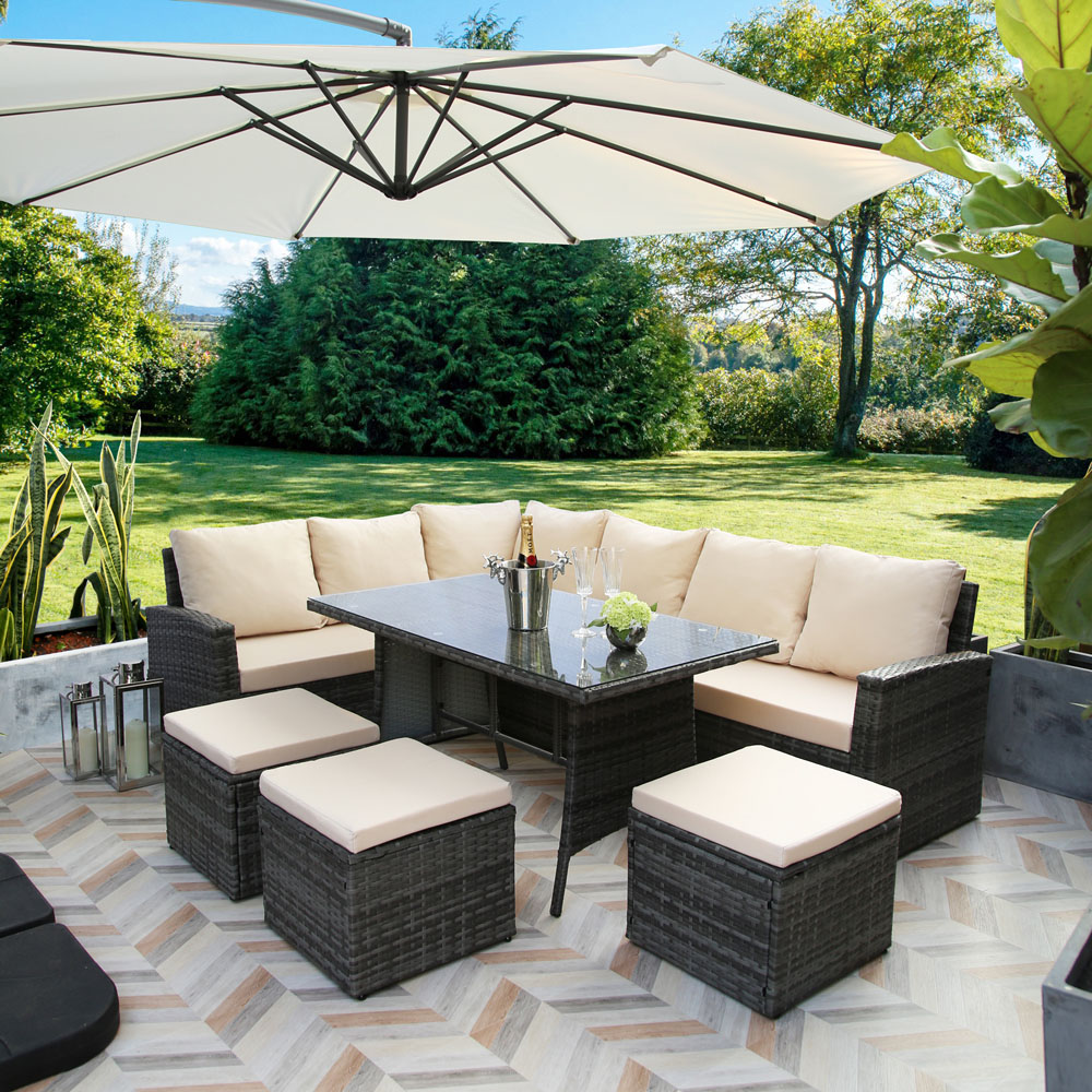 Home Garden Direct Pelias 9 Seater Rattan Dining Set Beige Image 8