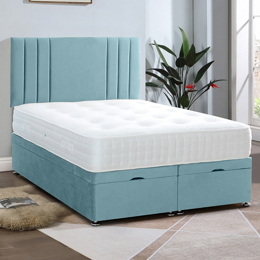 Eleganza Home Slumberlyn Super King Size Duck Egg Plush Divan Ottoman Bed with Lined Headboard Image 1