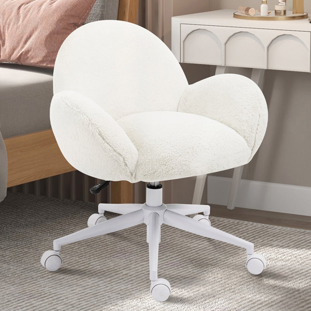 Portland Cream White Fluffy Office Chair with Backrest Image 1