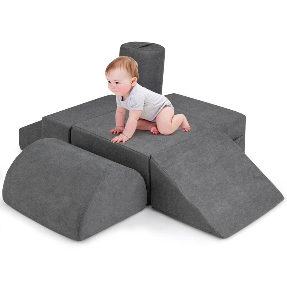 Costway 6 Piece Grey Baby Climbing Block Image 3