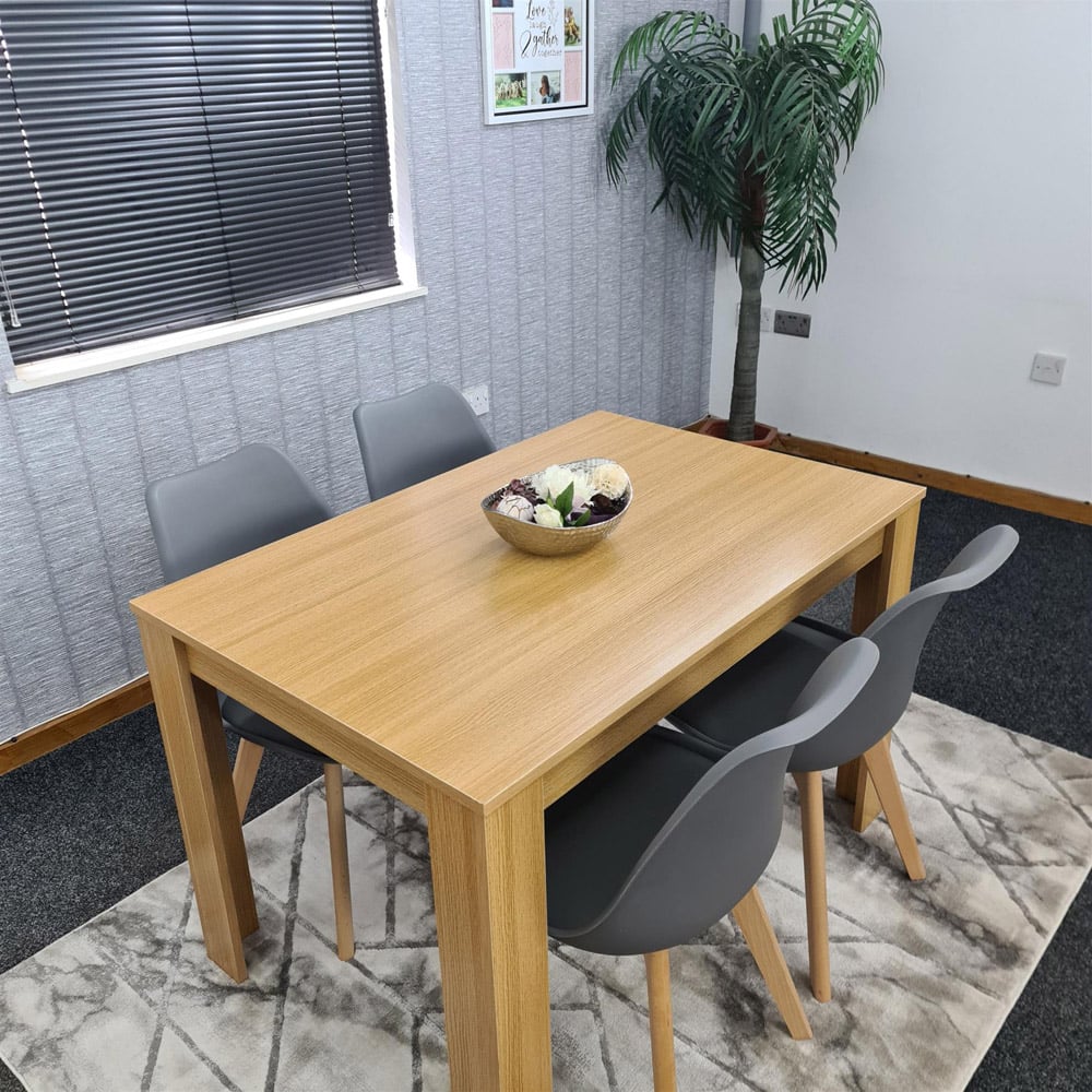 Portland 4 Seater Square Leather Dining Table Set Oak Effect and Grey Image 3