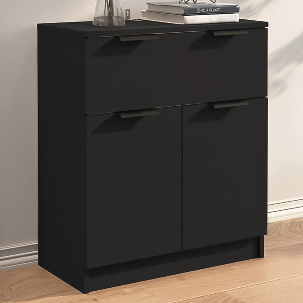 vidaXL 2 Door Single Drawer Black Wooden Sideboard Image 1