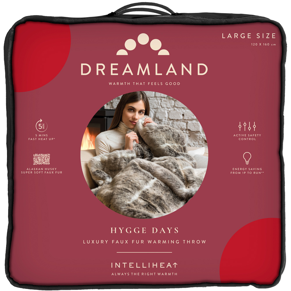 Dreamland Hygge Days Alaskan Husky Print Faux Fur Reversible Heated Throw 120 x 160cm Image 3