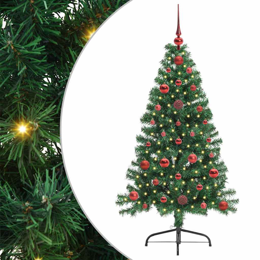 vidaXL Pre-Lit Red Baubles Green Artificial Christmas Tree 4ft Image 2