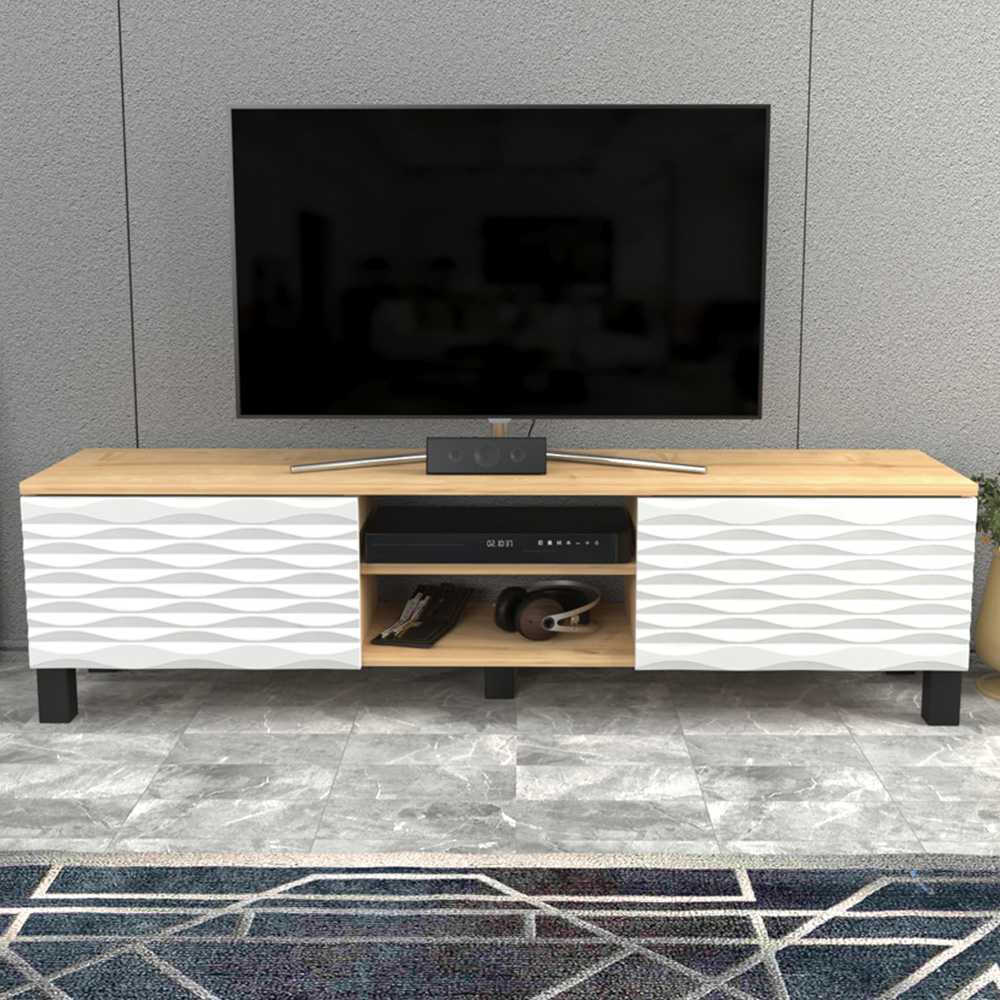 Decorotika Lukas 2 Door 2 Oak and White TV Unit Image 1
