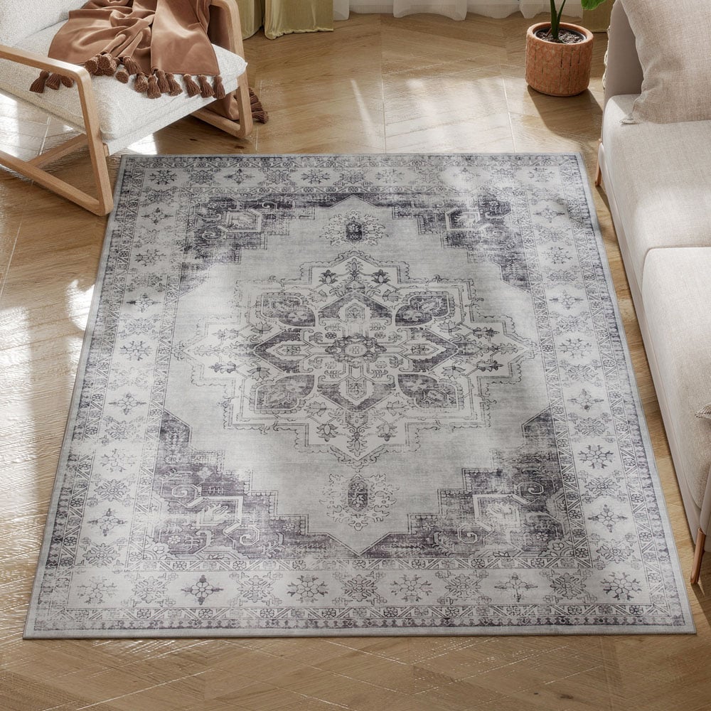 HOMCOM Grey Floral Flannel Non Slip Rug 170 x 120cm Image 4