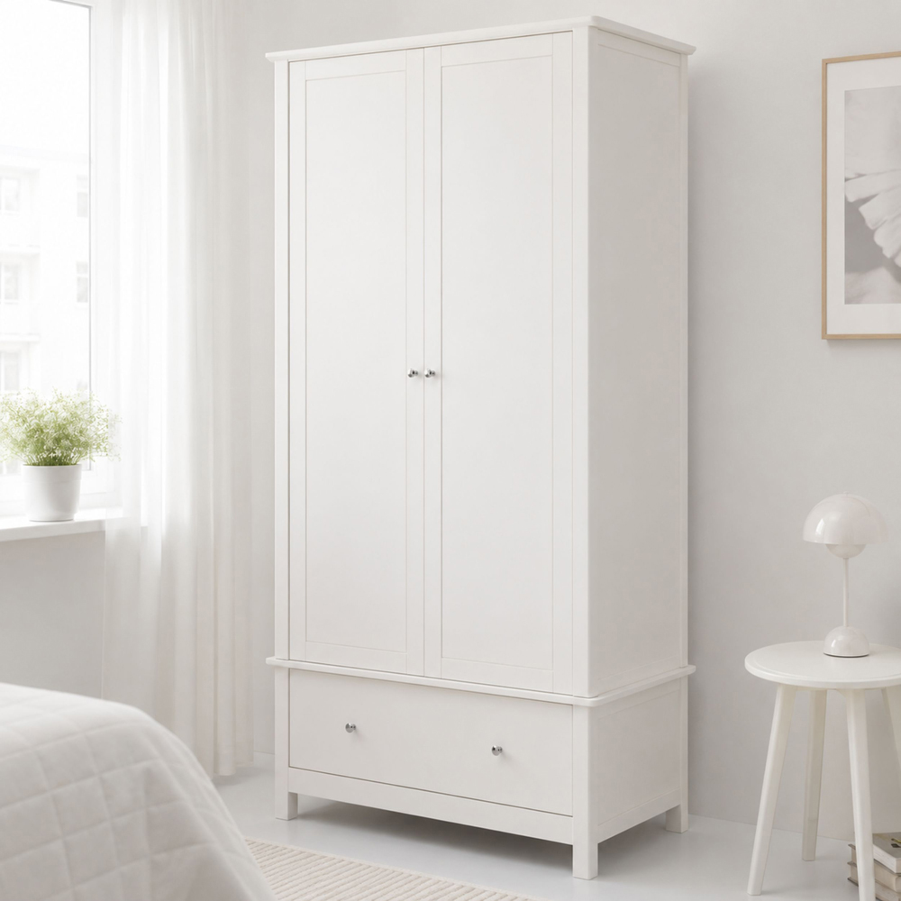 Core Products Nairn 2 Door Single Drawer White Wardrobe Image 1
