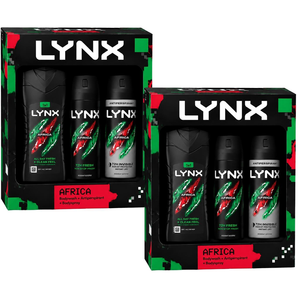Lynx Africa Men's Body Wash Body Spray and Antiperspirant Gift Set 3 Piece 2 Pack Image 1